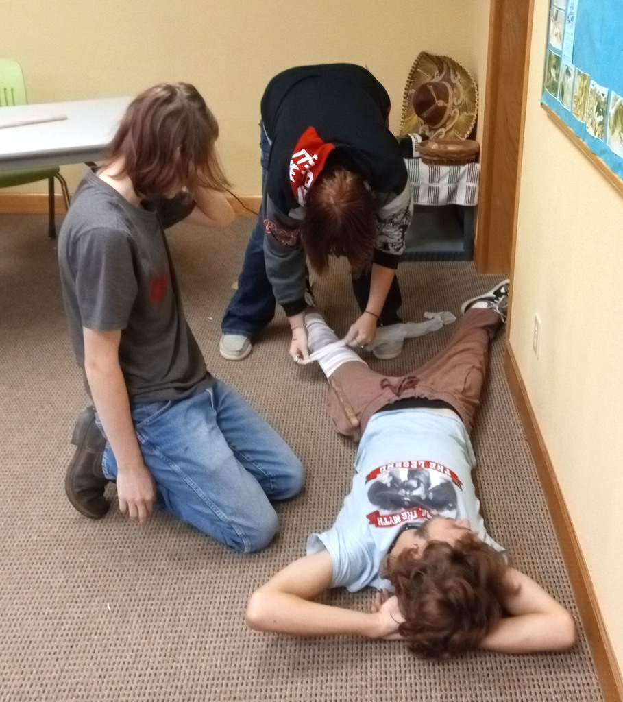 Life Skills students doing first aid activities